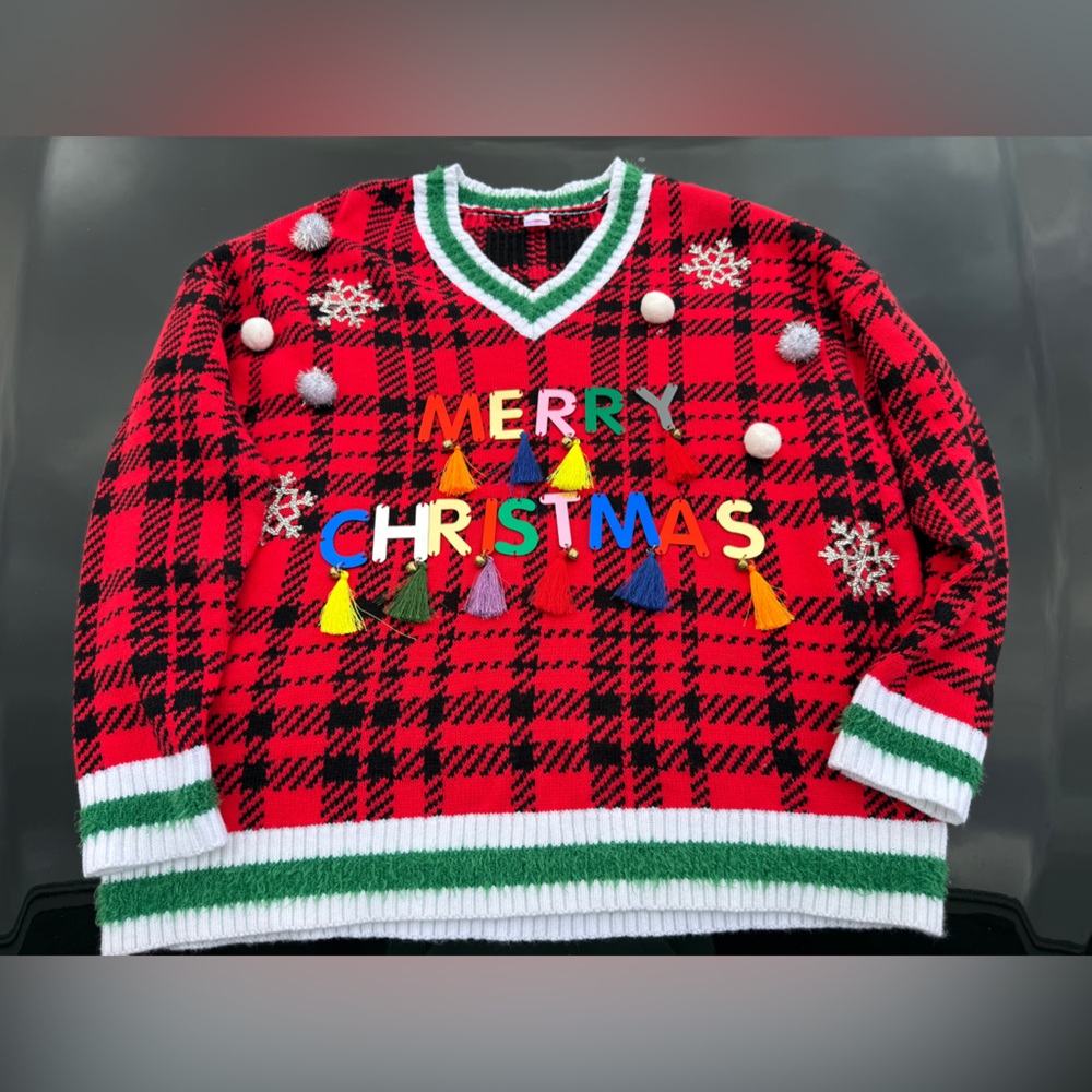 UGLY Sweeter‎ Holiday Time Red and Green Knit Sweater